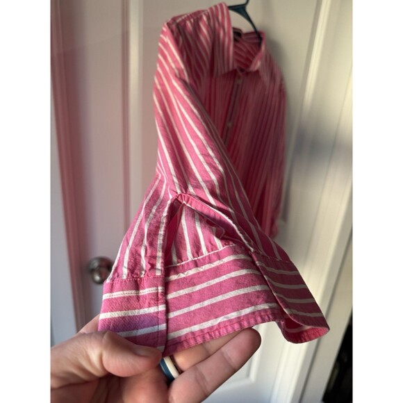 Chaps Pink Striped Button Up Shirt 3X XXXL Collared 3/4 Sleeve Top White Casual - Picture 4 of 11